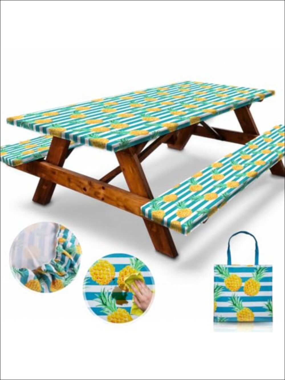 6ft Polyester Picnic Table Cover with Bench Covers Tablecloth